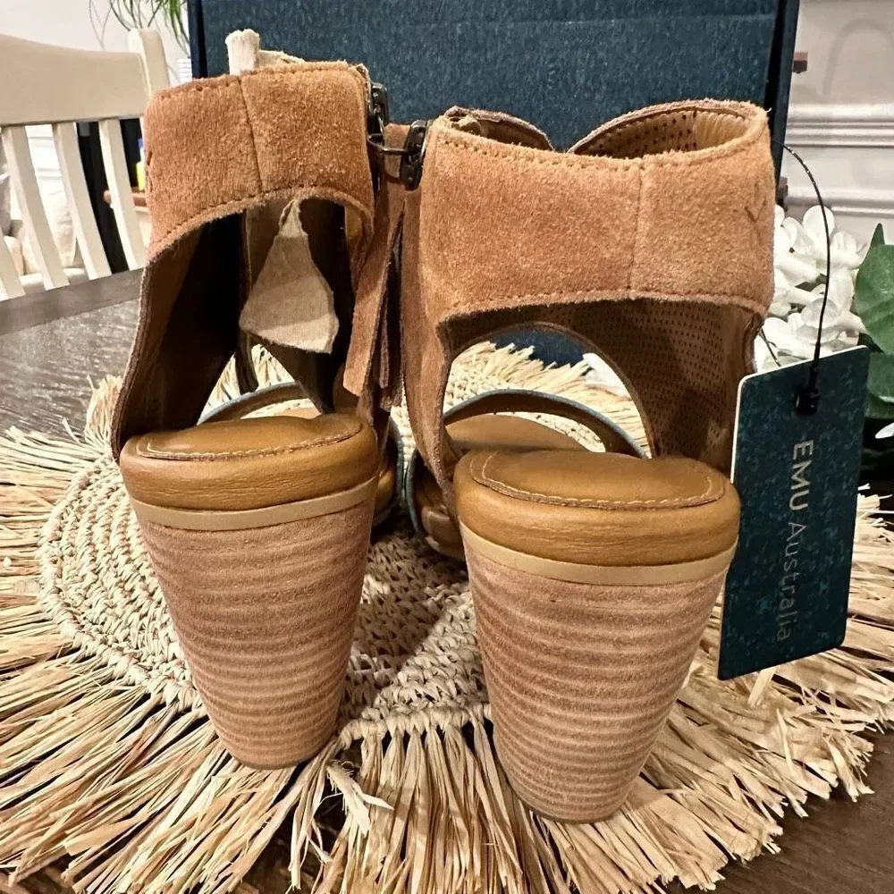 EMU Australia Sarabah Womens Cow Tan Teal Leather Perforated Sandals sz 8.5 NEW